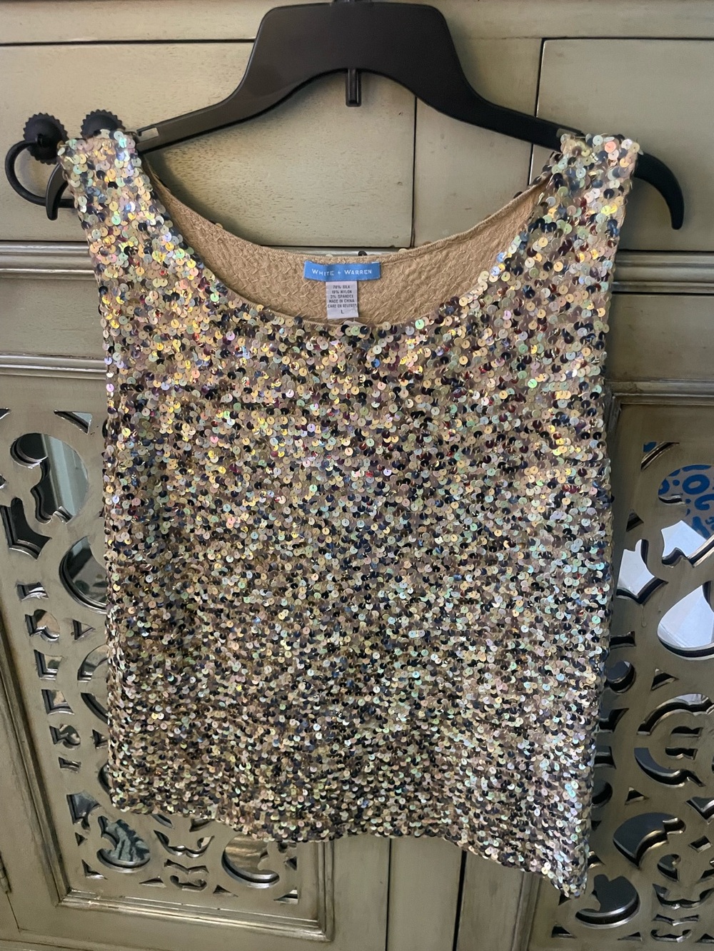 White Warren  Gold Sequin Tank Top